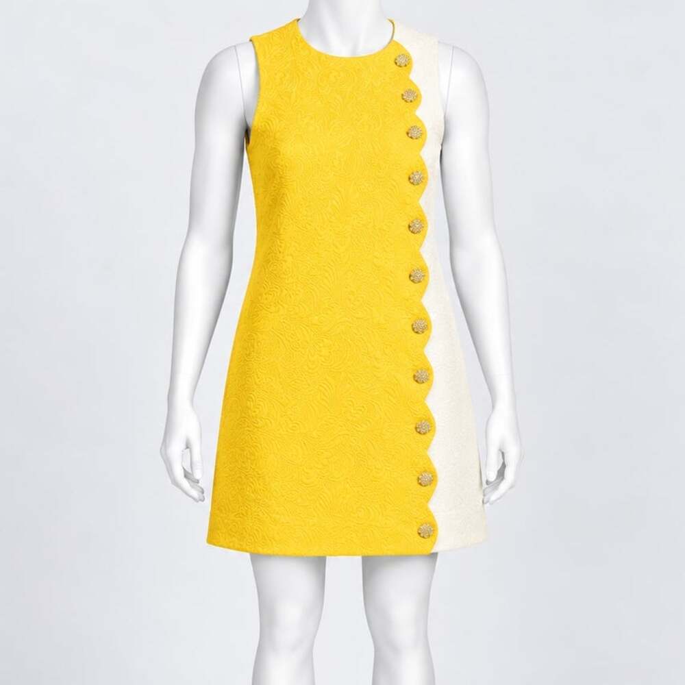 Mestiza Etta Scallop Hem Mini Dress Womens Size 10 Yellow Ivory Pockets